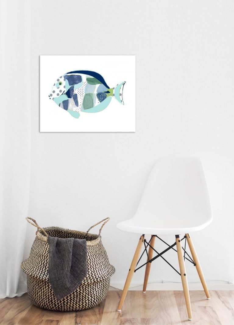 Abstract Blue Fish Wall Art Print
