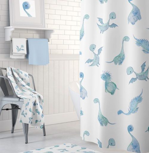 Blue dinosaurs bathroom decor - shower curtain set