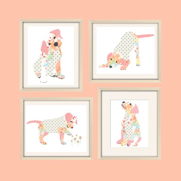 kids and baby decor - pink puppy dog wall art prints