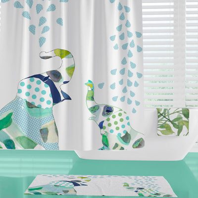 fun blue and green elephant shower curtain for kids