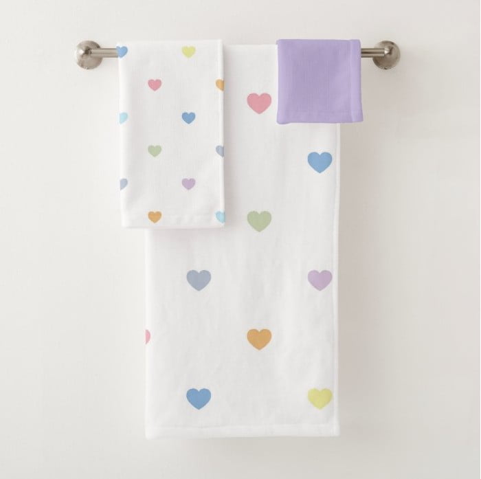 Kids Face and Hand Towel with Pastel Love Hearts