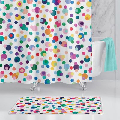 Kids shower curtain with playful polka dots