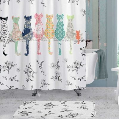 Detail of floral design on shower curtain