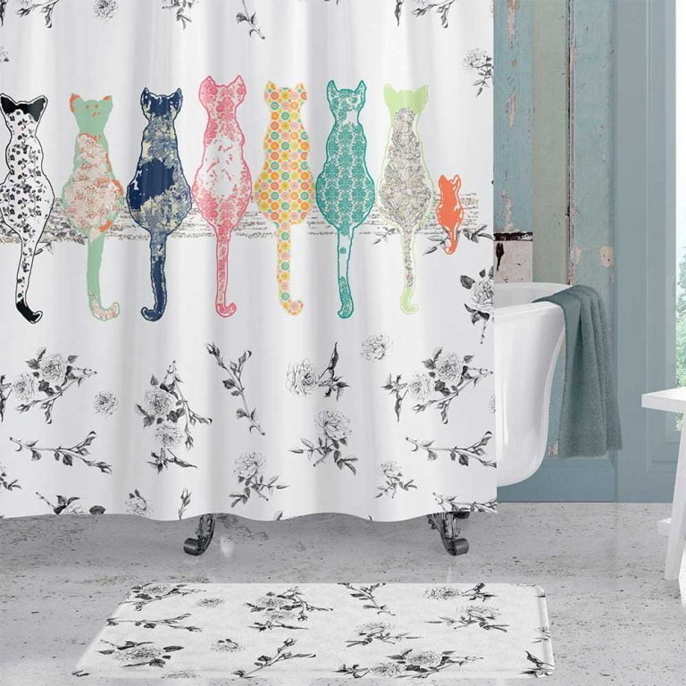 Detail of floral design on shower curtain
