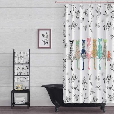 Stylish floral & cat shower curtain