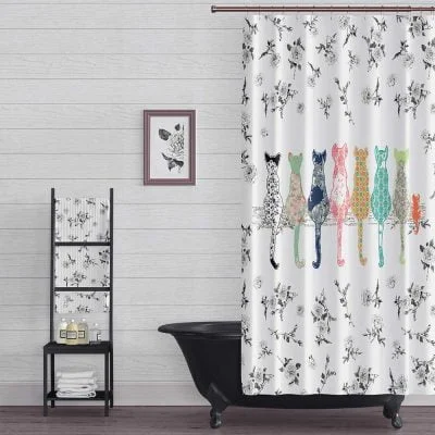 Stylish floral & cat shower curtain