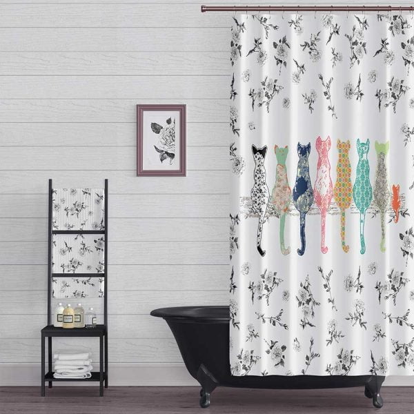 Stylish floral & cat shower curtain