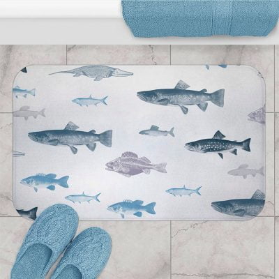 Beach inspired Blue Fish Bath Mat