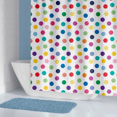 Fun Colorful Polka Dot Shower Curtain For Kids Bathroom