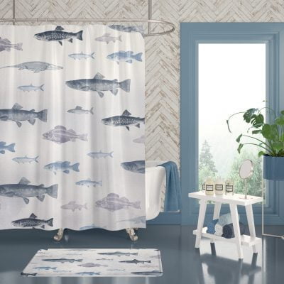 Stylish Blue Fish pattern on shower curtain