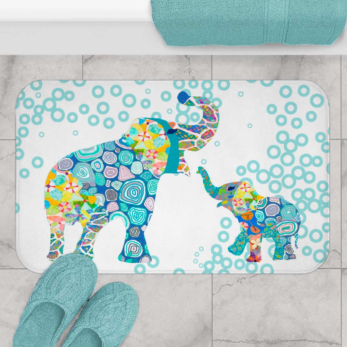 Ozscape Designs Fun Blue Elephant Bath Mat for Kids