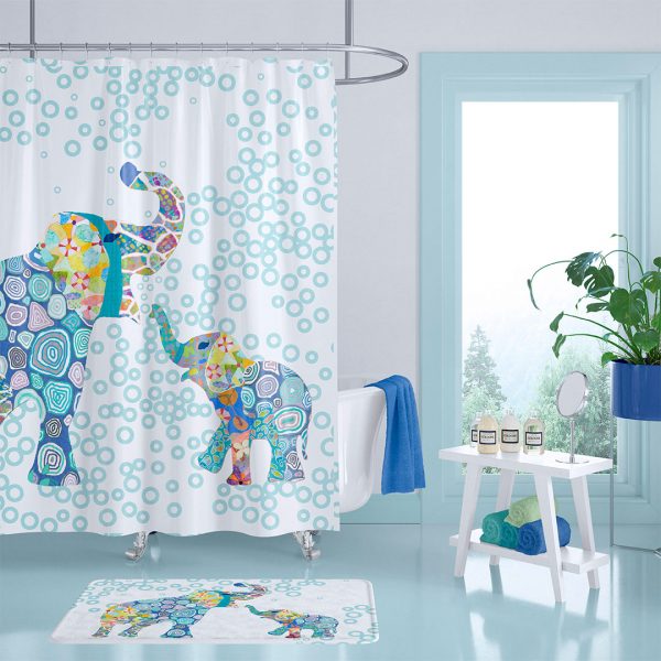 Ozscape Designs Blue Elephant Fabric Shower Curtain
