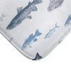 Close up of Blue Fish Bath Mat details