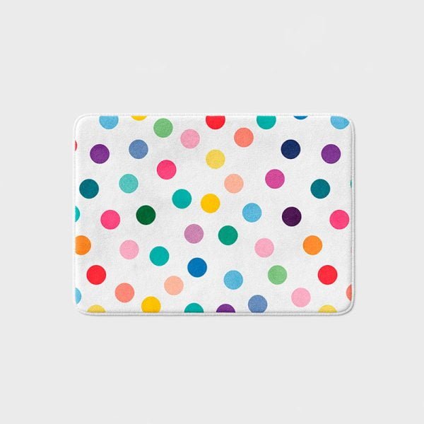 colorful polka dot bathmat for little toddler girls bathroom