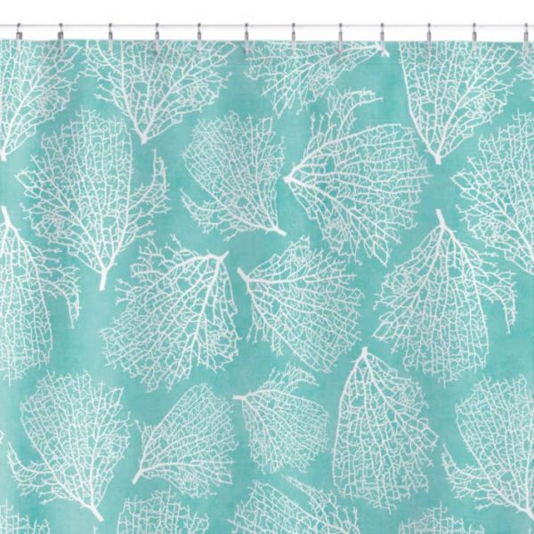 turquoise blue coral beach shower curtain