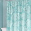 mold free washable fabric shower curtain in coral turquoise print