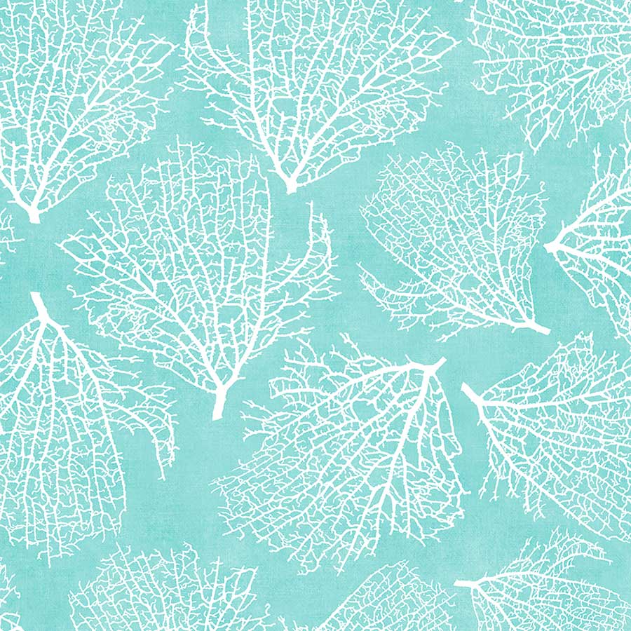 Turquoise Coral Print on Shower Curtain