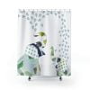 Bright blue elephant print on kids shower curtain by Ozscape Designs.