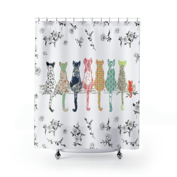 Unique floral & cat shower curtain