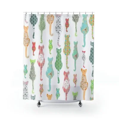 Designer Shower Curtain with Pastel Cats
