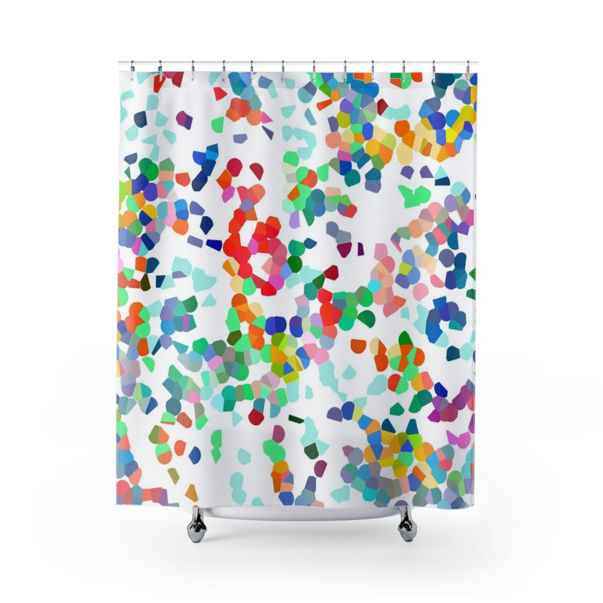 PREMIUM Luxurious Colorful Abstract Fabric Shower Curtain in Pointilize Geometric Design - Mold & Mildew Resistant - Waterproof - 71x74 inches - Image 4