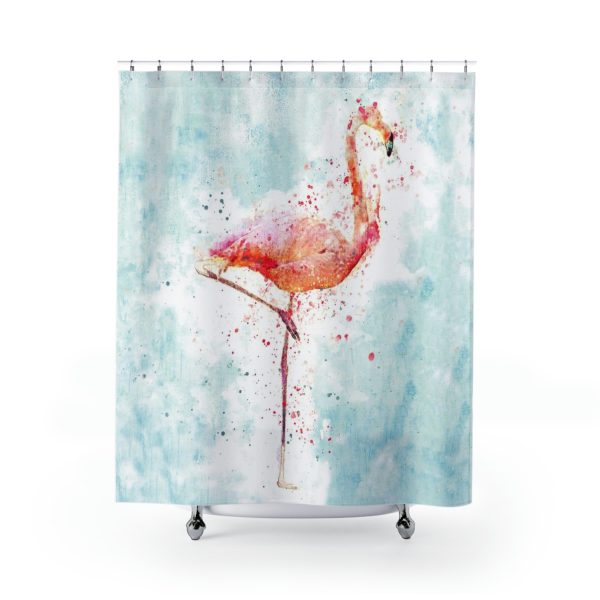Shower Curtain with Watercolor Pink Flamingo