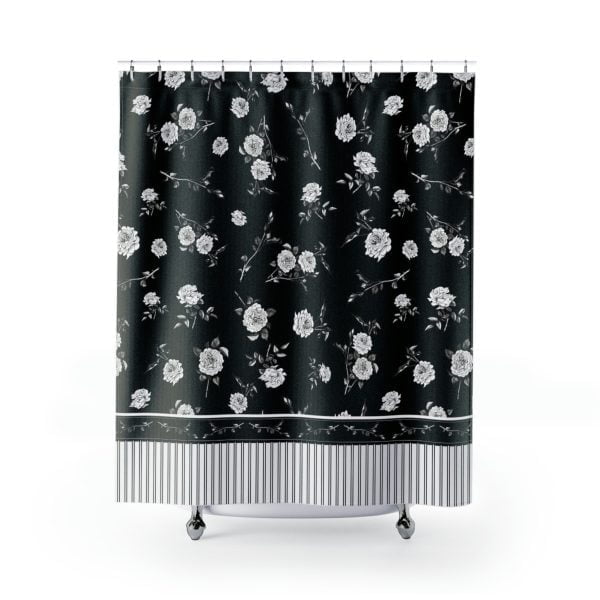 Black and White Rose Shower Curtain - Luxurious Bathroom Decor