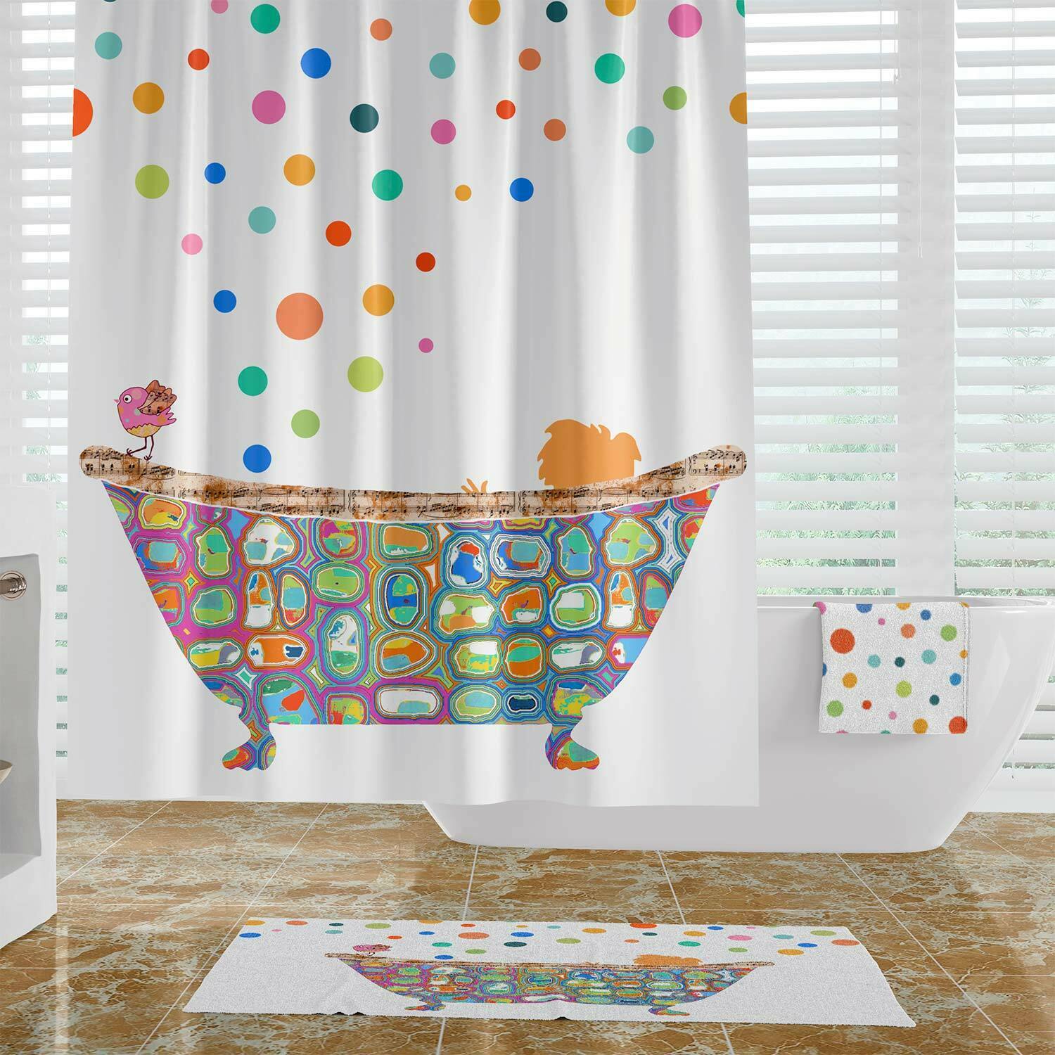 Playful Polka Dot Child in a Bathtub Shower Curtain for Kids' Bathroom Decor