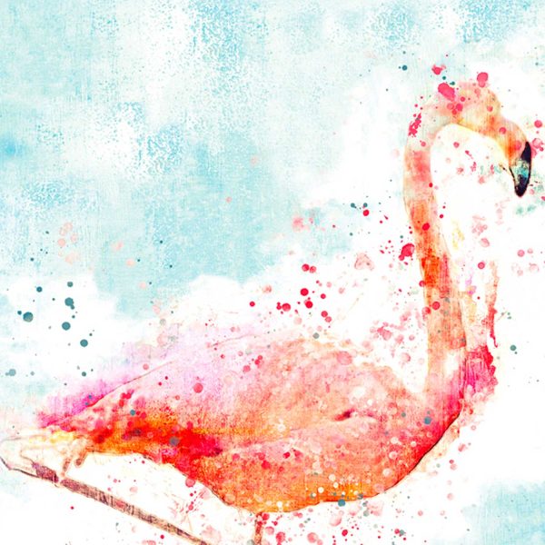 abstract tropical flamingo watercolor shower curtain detail