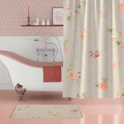 Apricot and Pink Blurred Rose Floral Shower Curtain