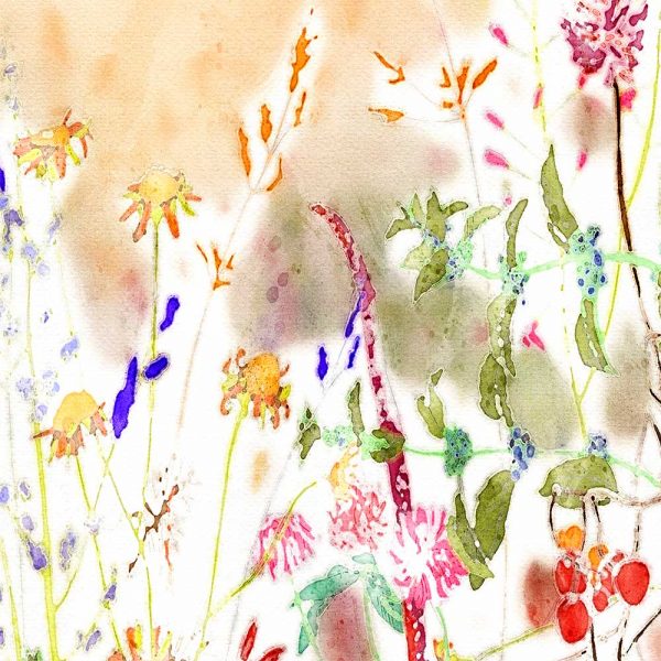 Watercolor Floral Design in Close-Up on a Bath Mat