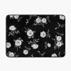 Black Bath Mat With Black adn White Rose Floral print