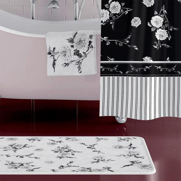 Ozscape Designs' Black & White Rose Shower Curtain