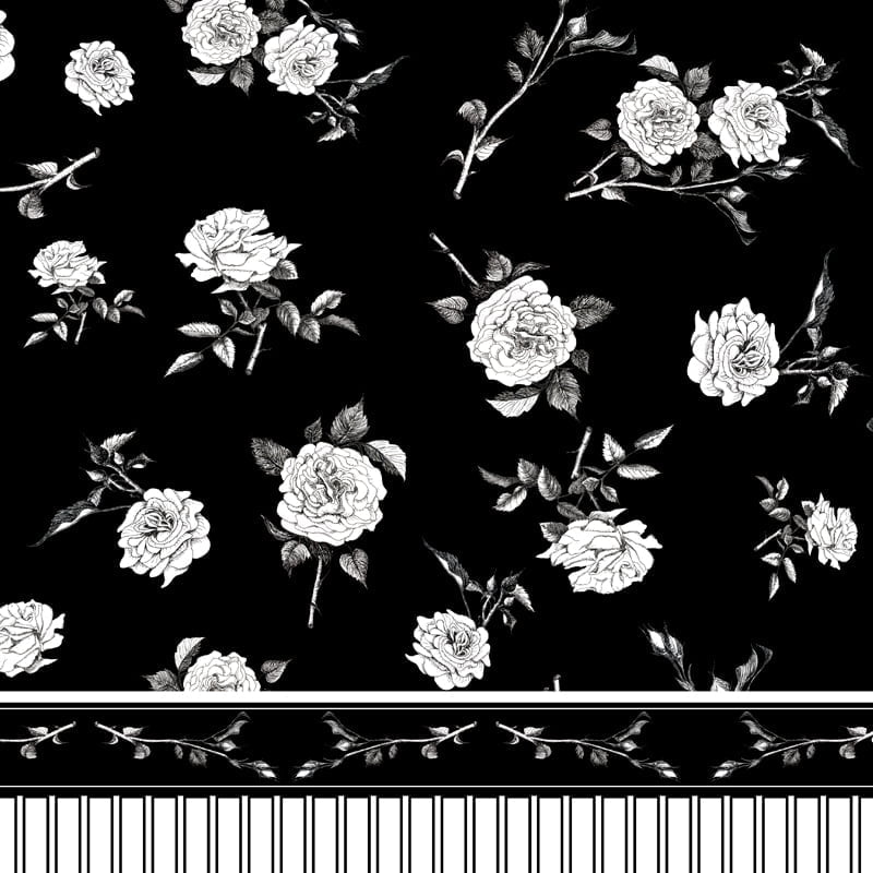 Shower Curtain with Black and White Rose Print