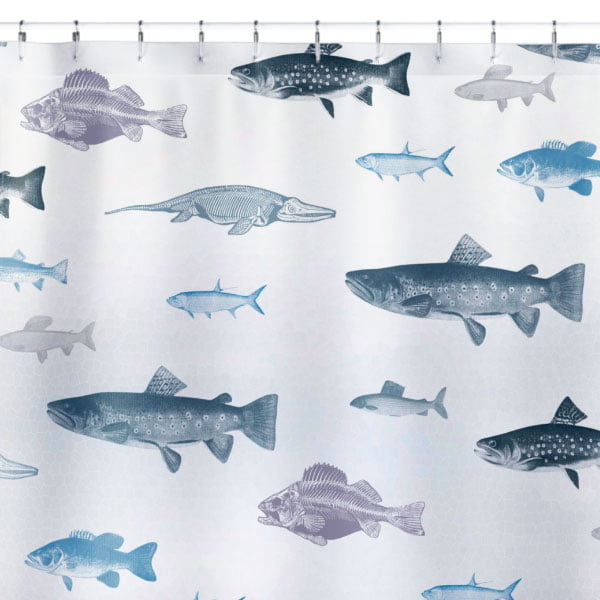 Blue and Gray Ocean Fish Shower Curtain