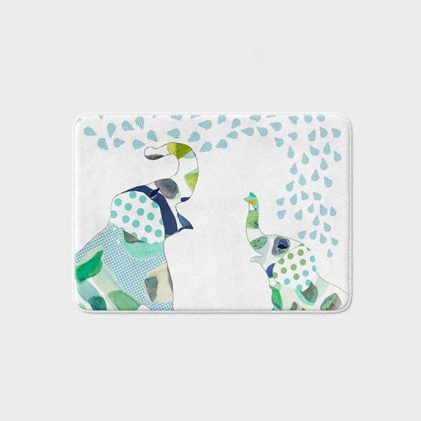 Blue And Green Elephant Bath Mat Rug For Little Boys Bathroom