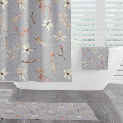 Gray Boho Floral Shower Curtain