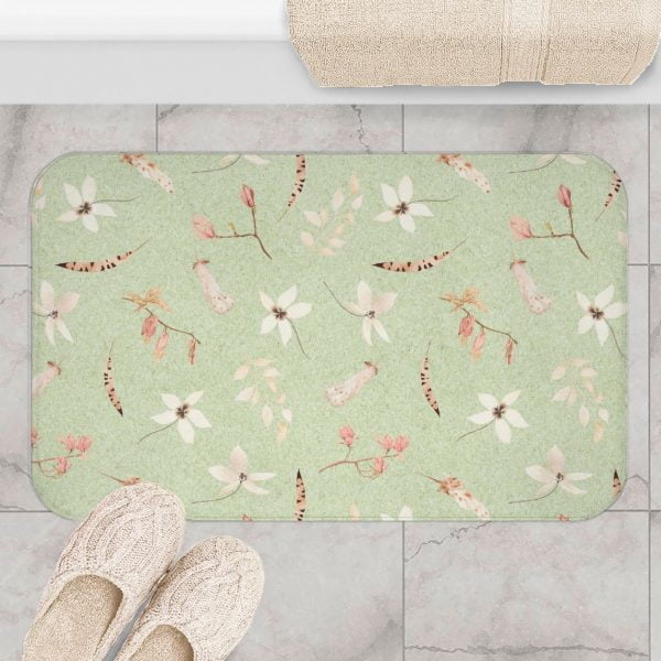 Green Floral Boho Bath Mat for a comfortable & non-slip shower experience