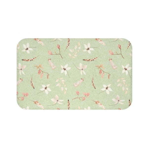 Elevate your bathroom with Green Floral Boho Bath Mat