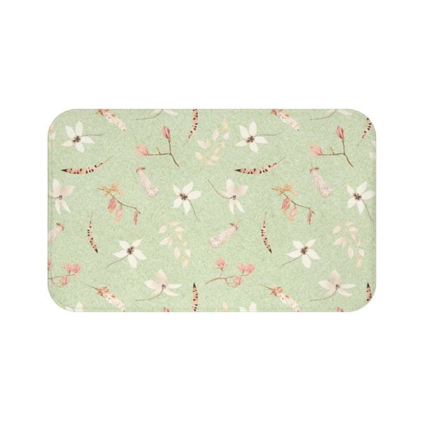 Boho Style Green Floral Microfiber Bath Mat – Comfortable & Non-Slip ...