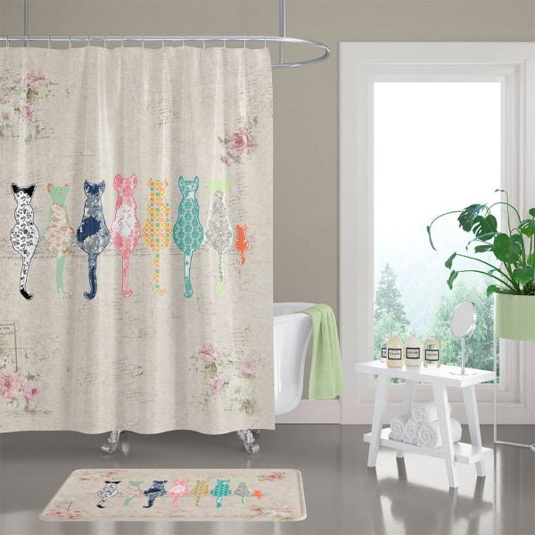 Chic Cat Bathroom Decor with Mold & Mildew Resistant Fabric