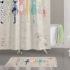 Pink and Beige Cat Shower Curtain for Bathroom