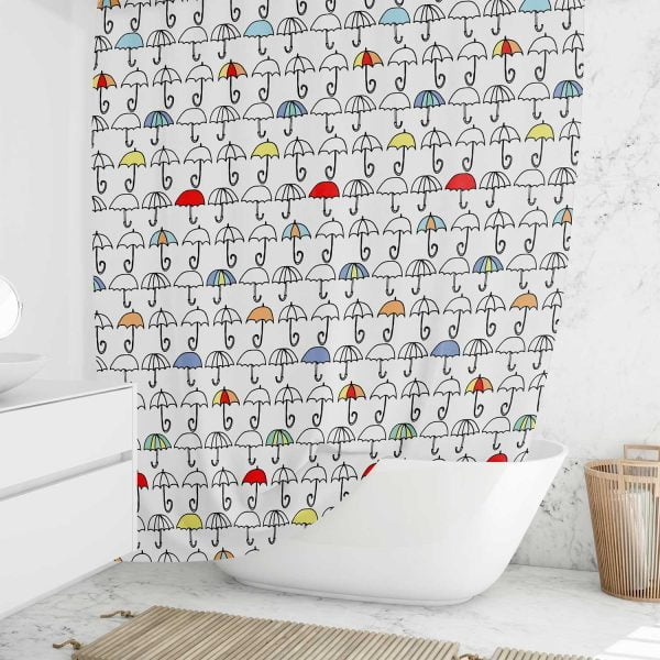 kids shower curtain with colorful printed fabric for unisex bathroom
