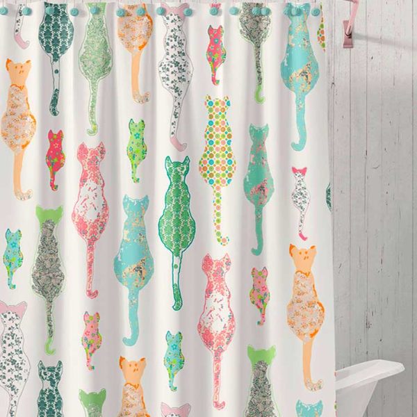 Cute Cat Shower Curtain - washable, mold free and water resistant