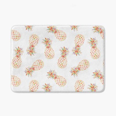 tropical pineapples bath mat - white, pink and orange