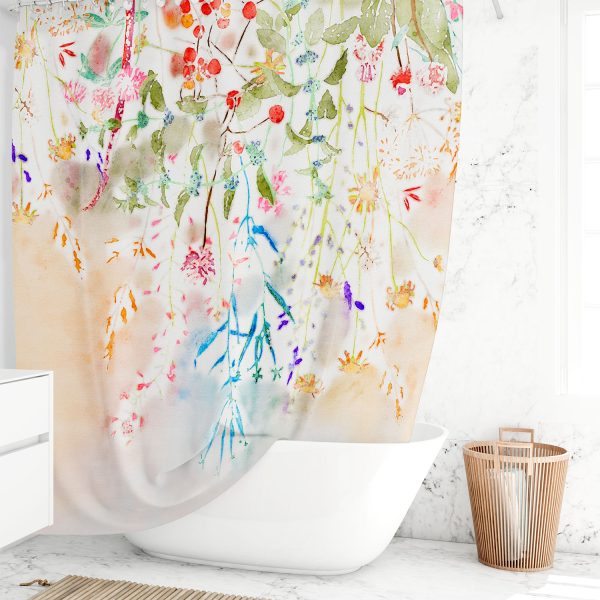 washable mold free floral fabric shower curtain