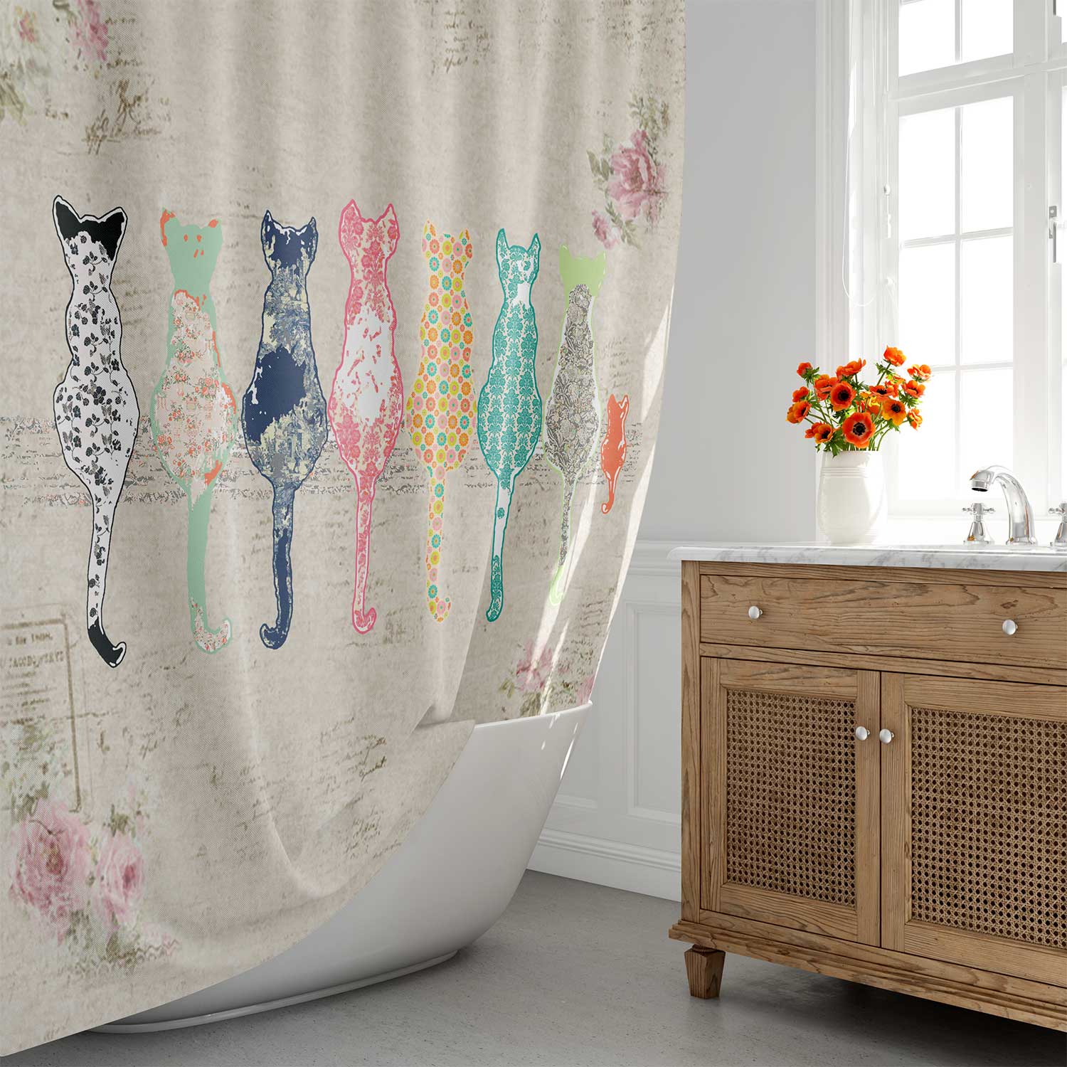 floral cats shower curtain