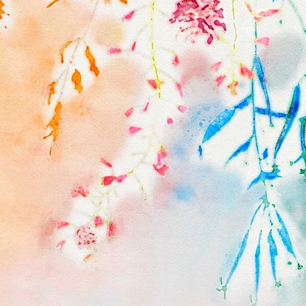 Fabric shower curtain artwork with watercolor wildflowers