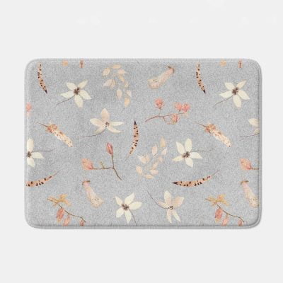 Wahsable, quick dry non skid gray boho floral bath mat