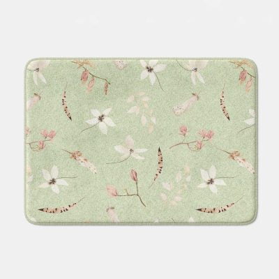 boho green pressed flower non slip quick dry bath mat